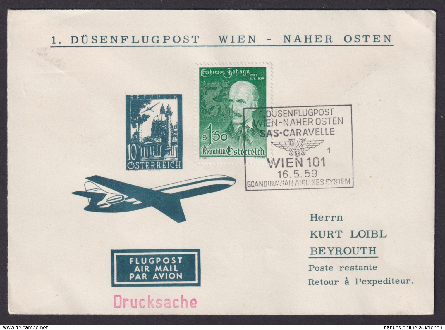 Flugpost Brief Air Mail Österreich Selt Privatganzsache 1. Düsenflug Wien Naher - Altri & Non Classificati