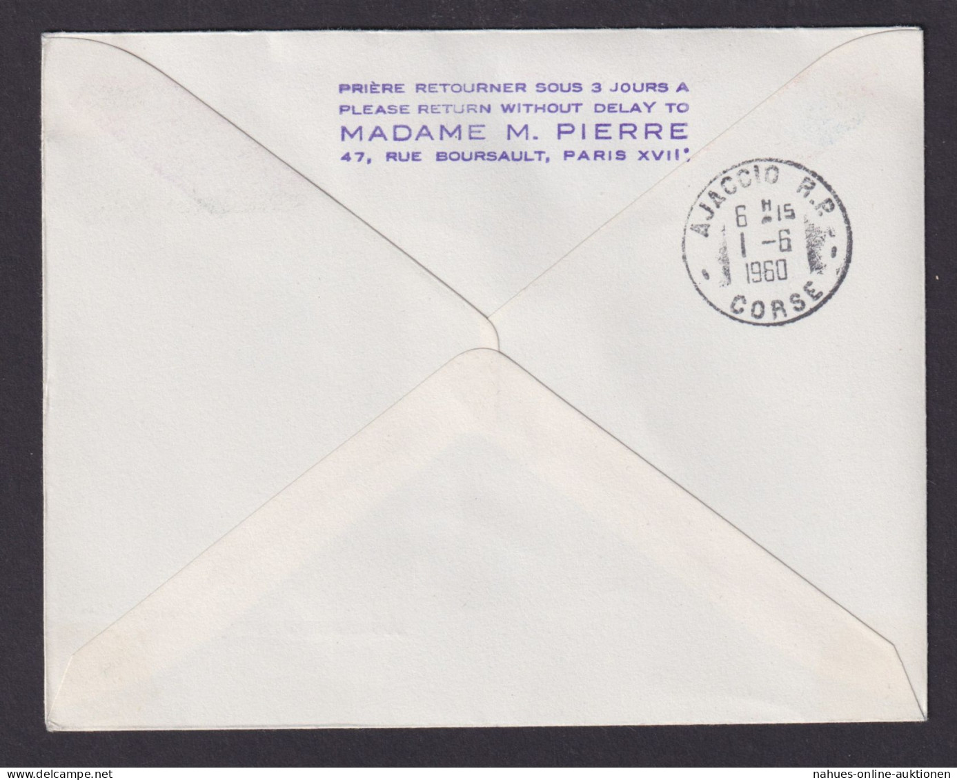 Flugpost Brief Air Mail Air France Erstflug Nizza Ajaccio Frankreich 1.6.1960 - Briefe U. Dokumente
