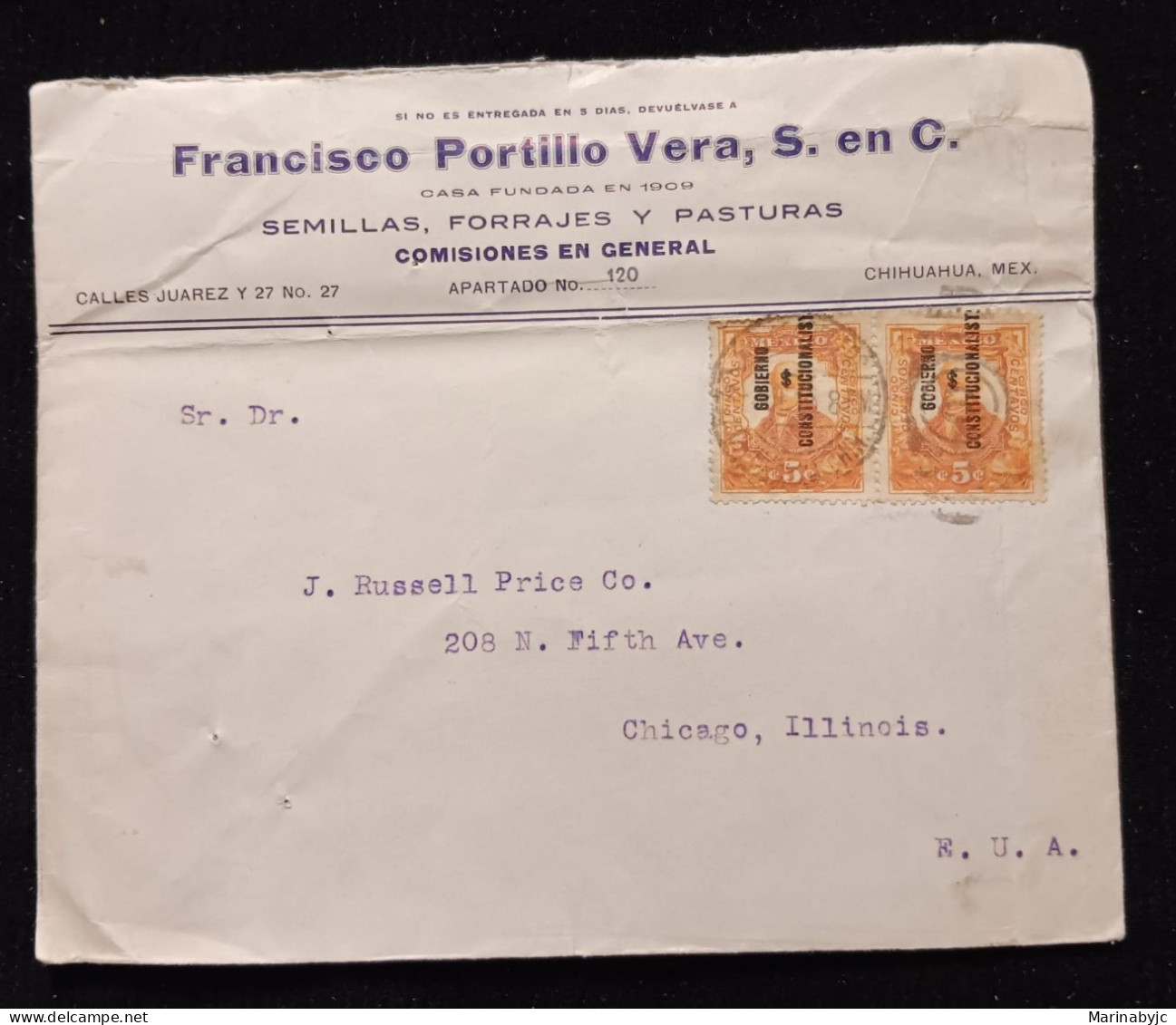 C) 1914, MEXICO, ADVERTISING COVER SENT TO THE UNITED STATES, DOUBLE STAMPED. - Mexico