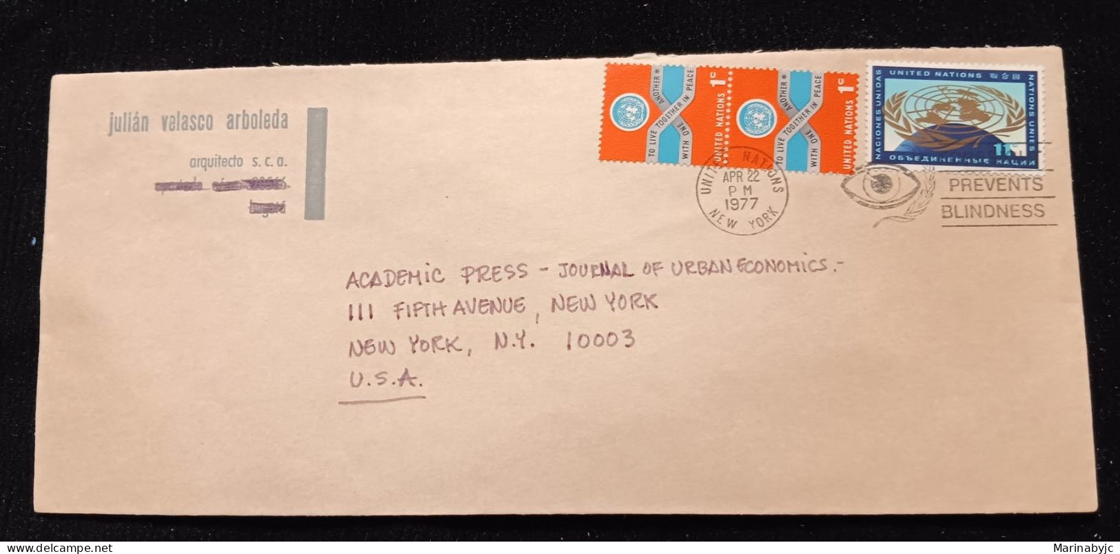 C) 1977, UNITED STATES, INTERNAL MAIL, ENVELOPE WITH MULTIPLE UNITED NATIONS STAMPS. XF. - Sonstige & Ohne Zuordnung
