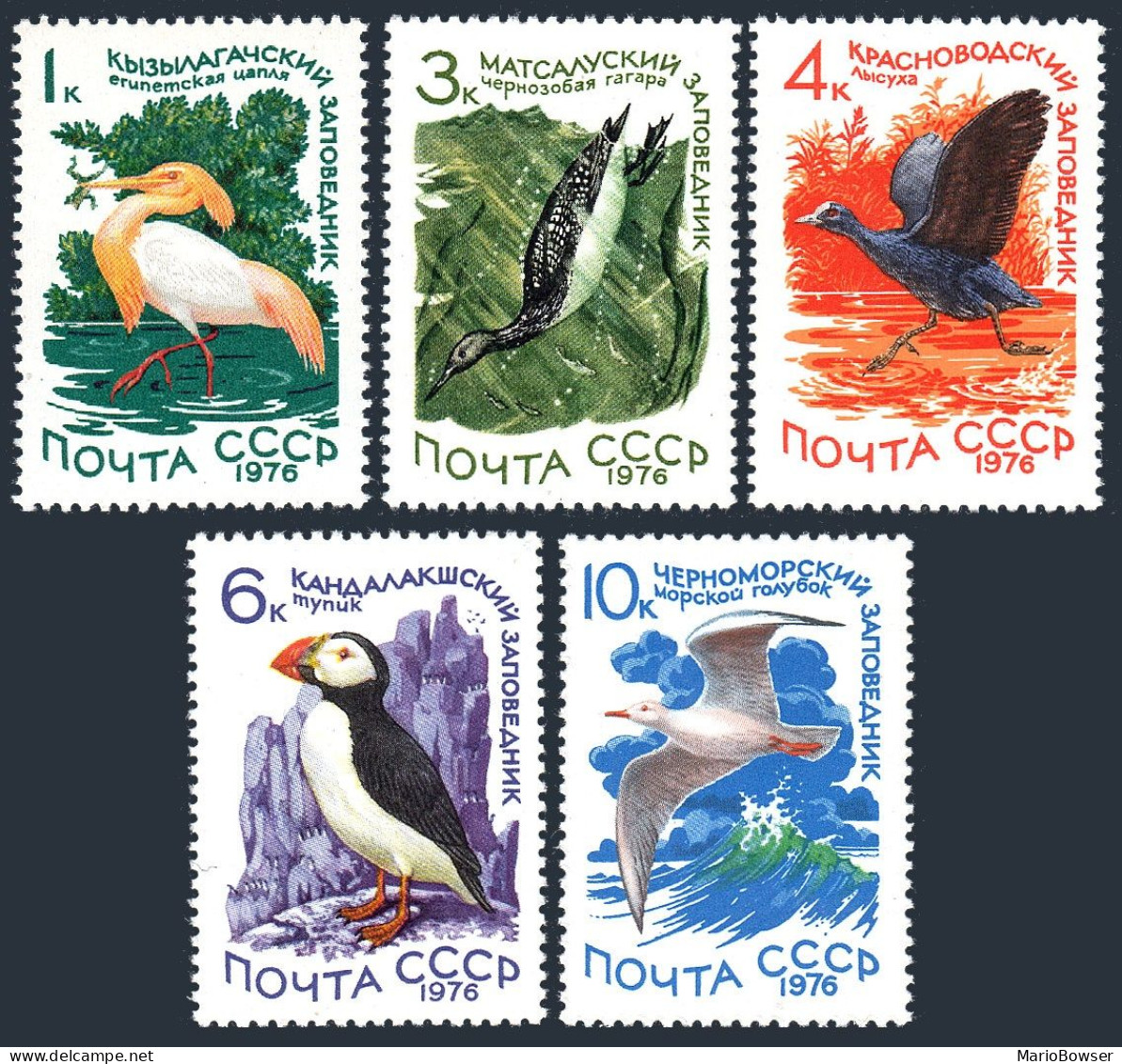 Russia 4465-4469, MNH. Mi 4506-4510. Waterfowl 1976. Heron, Loon, Coot, Puffin, - Unused Stamps