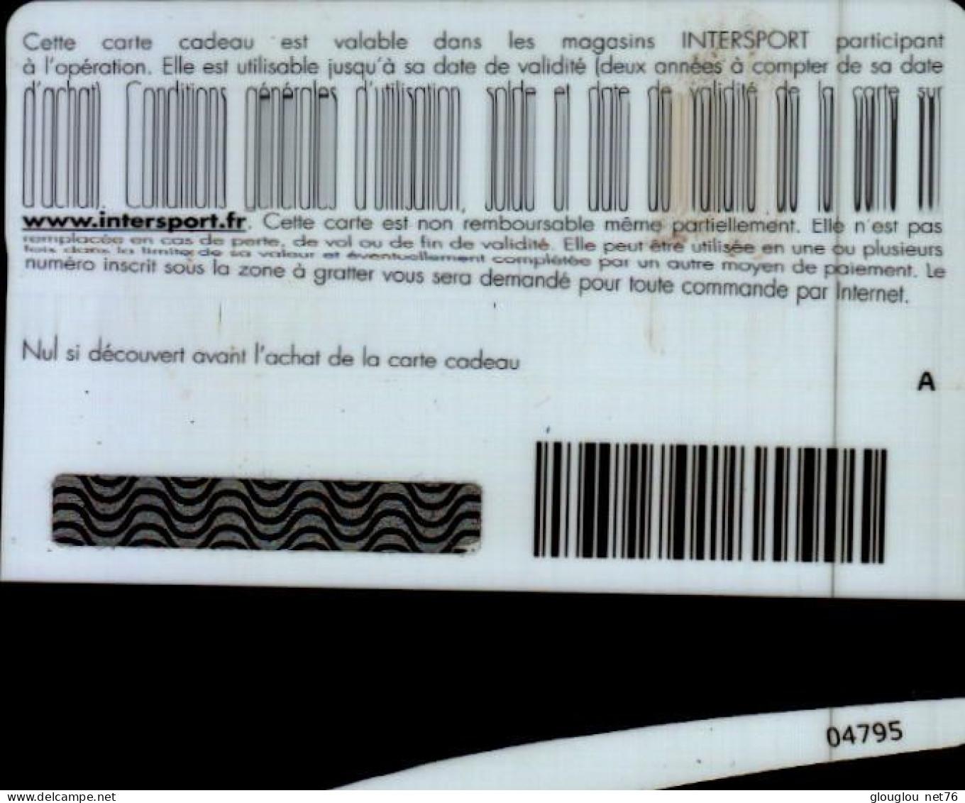 CARTE CADEAU...INTERSPORT....ALAIN BERNARD - Tarjetas De Fidelización Y De Regalo