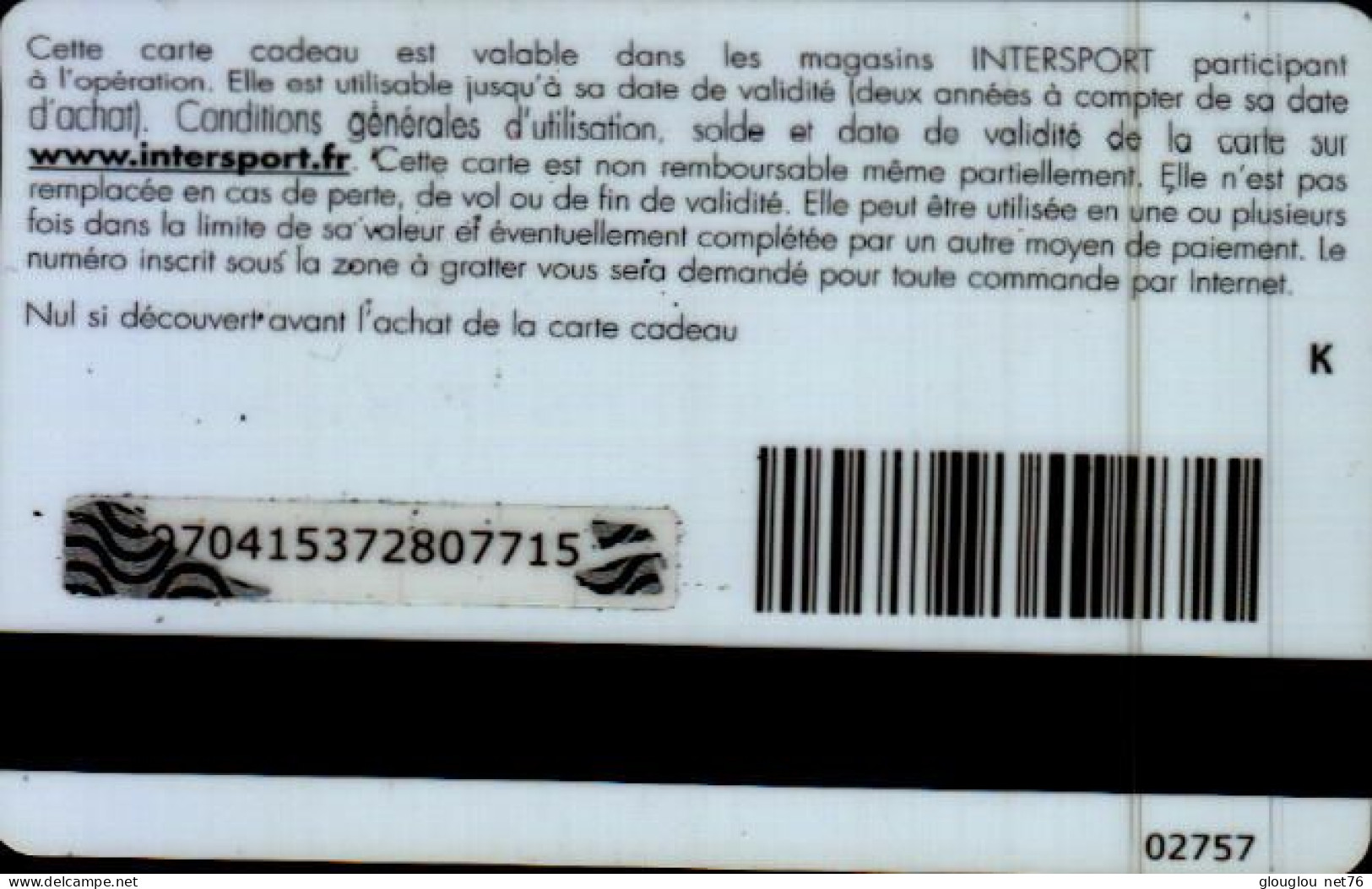 CARTE CADEAU...INTERSPORT...JOAKIM NOAH - Tarjetas De Fidelización Y De Regalo