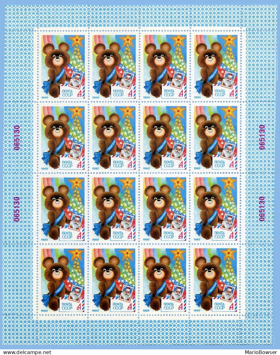 Russia 4792 Sheet/16,MNH.Mi 4898 Klb. New Year.Olympics Moscow-1980.Misha-Bear. - Unused Stamps