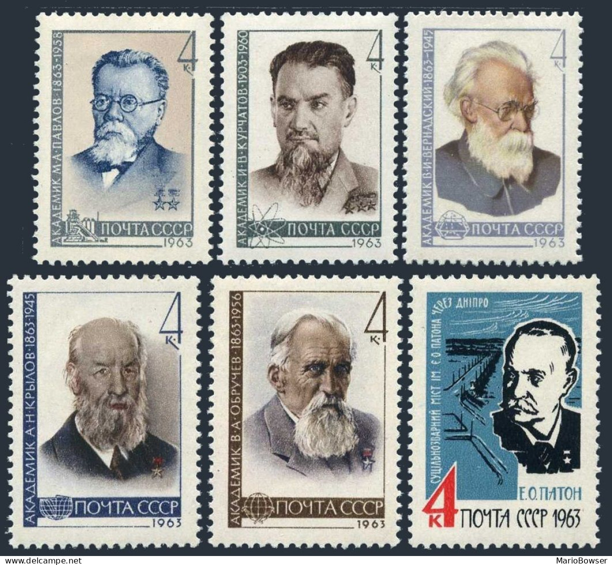 Russia 2710-2715, MNH. Russian Academy Of Science Members,1963.Pavlov,Kurchatov, - Nuevos