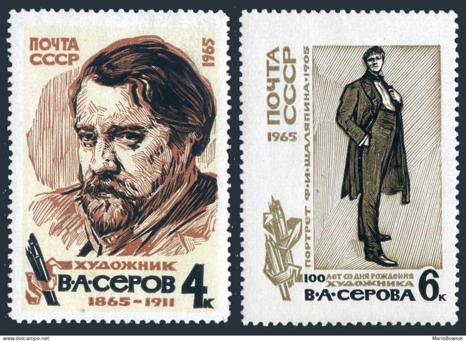 Russia 3057-3058, MNH. Michel 3082-3083. V.A.Serov, Historical Painter. 1965. - Ongebruikt