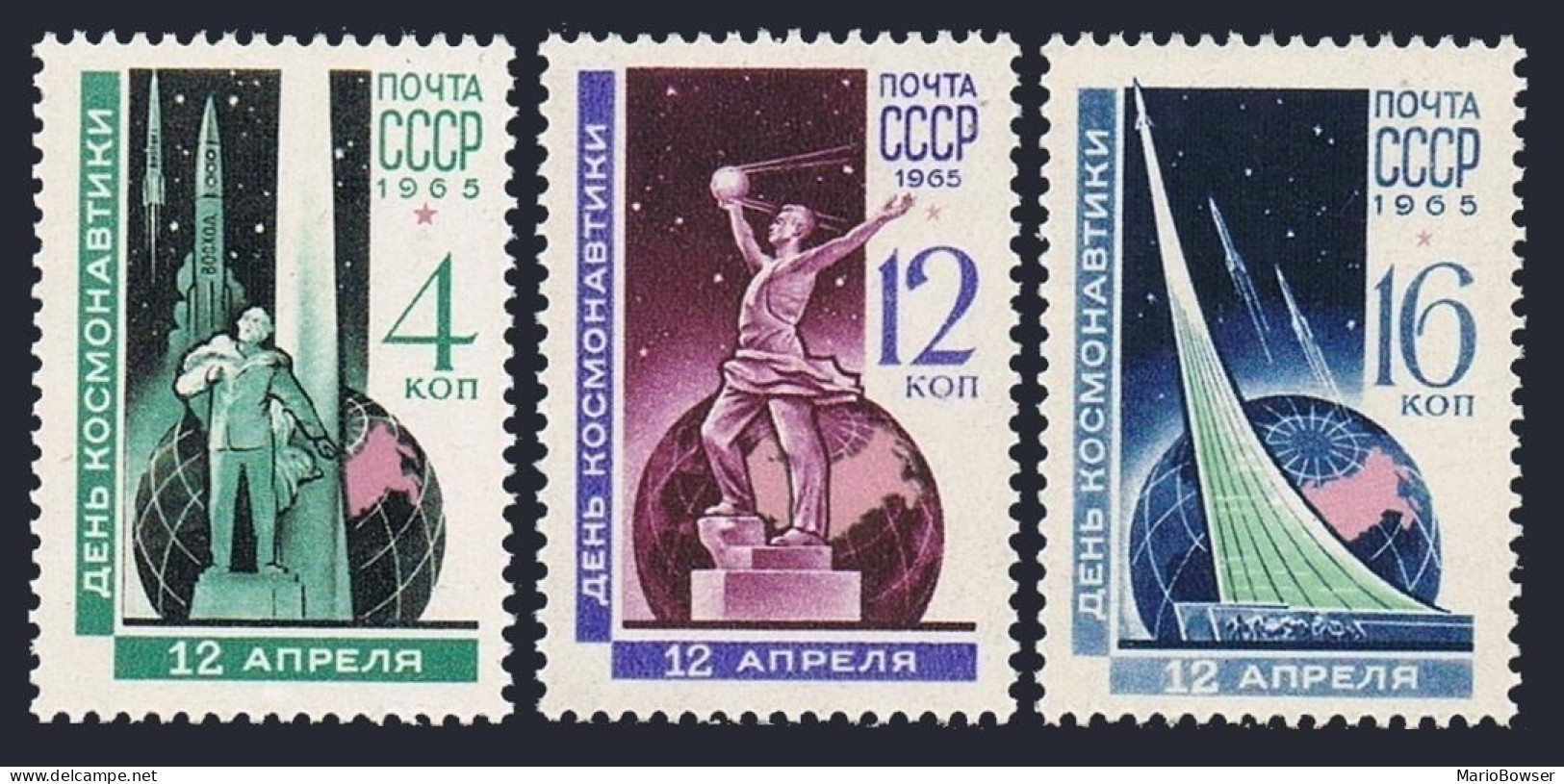 Russia 3019-3021, MNH. Mi 3038-3040. Cosmonauts Day,1965. Monuments: Tsiolkovsky - Ongebruikt