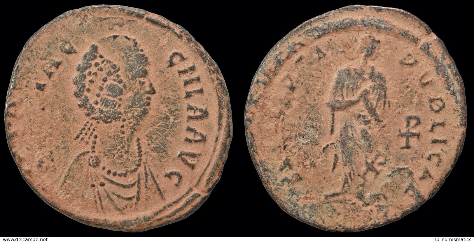 Aelia Flaccilla, Augusta AE Follis  Empress Standing Facing - El Bajo Imperio Romano (363 / 476)