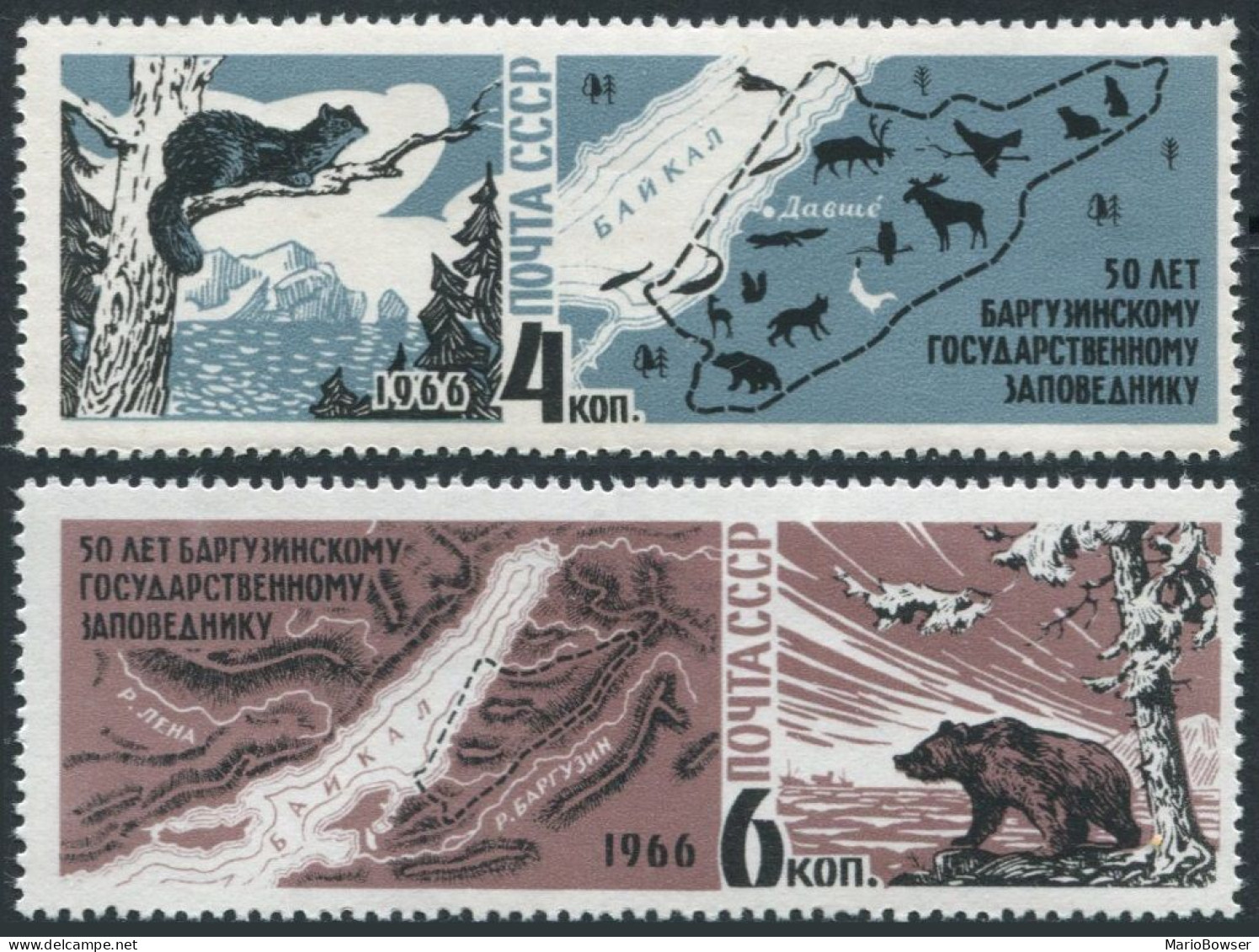 Russia 3218-3219, MNH. Michel 3233-3234. Barguzin Game Reserve,1966. Sable,Bear, - Ungebraucht