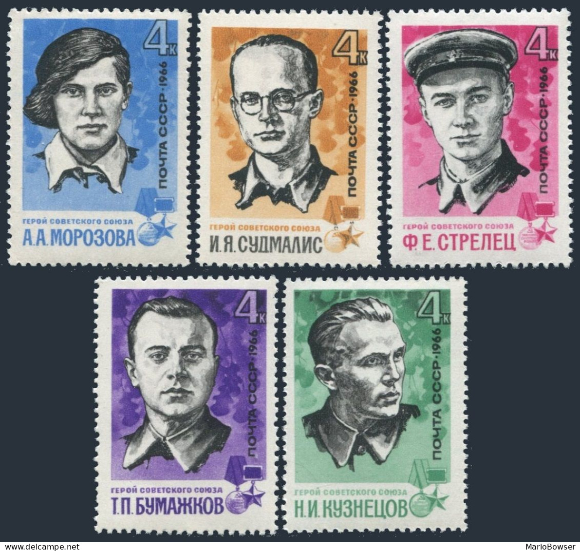 Russia 3202-3206, MNH. Michel 3213-3217. Heroes Of Guerrilla Warfare,WW II,1966. - Ungebraucht