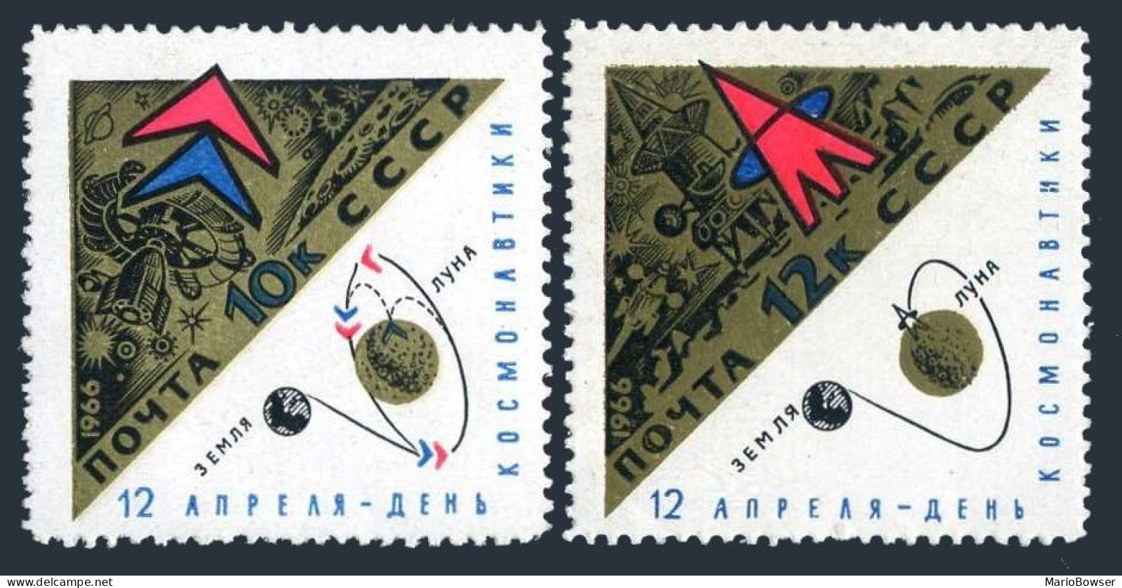 Russia 3193-3194, MNH.Mi 3205-3206. Day Of Space Research, 1966. Moon Station. - Neufs