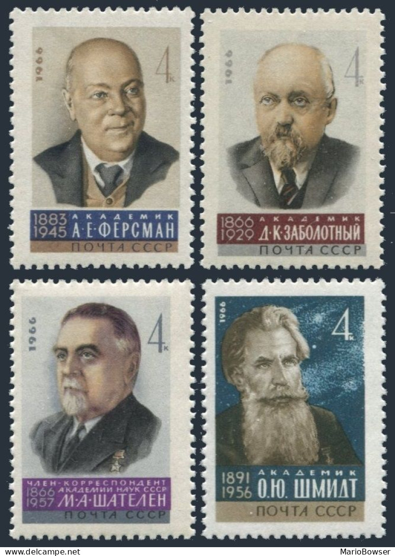 Russia 3189-3191A, MNH. Michel 3201-3203,3291. Soviet Scientists, 1966. Fersman, - Neufs