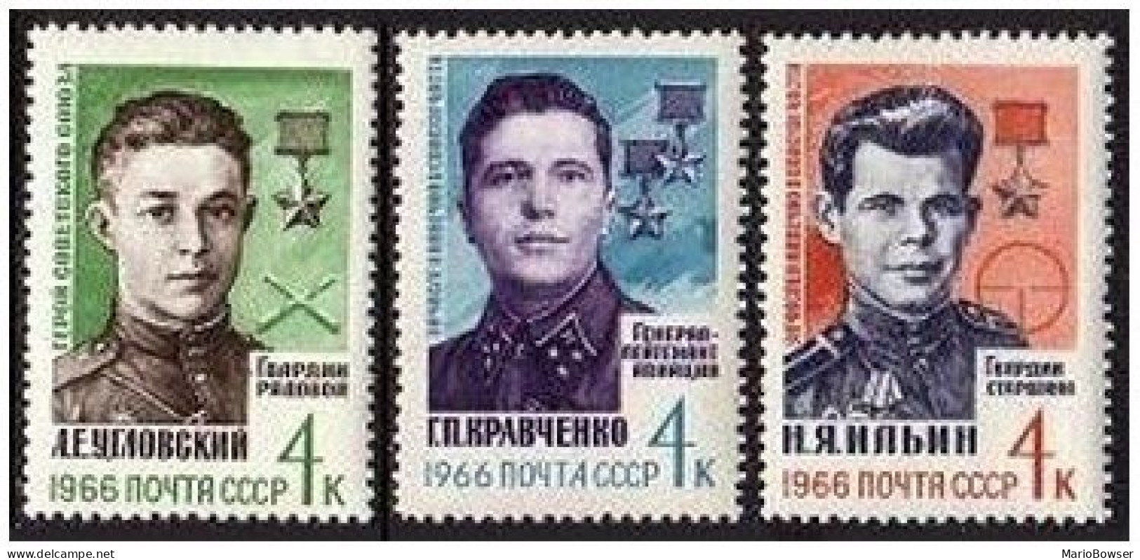 Russia 3167-3169, MNH. Michel 3187-3188. Soviet Soldiers, WW II Heroes, 1966. - Nuovi