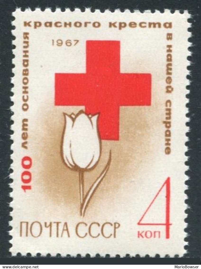 Russia 3330 Two Stamps, MNH. Mi 3350. Russian Red Cross, Centenary, 1967. Tulip. - Nuovi