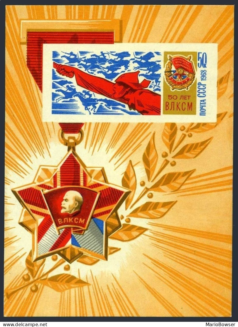Russia 3506, MNH. Michel 3531 Bl.52. Komsomol-50. 1968. Civil War Scene. - Neufs