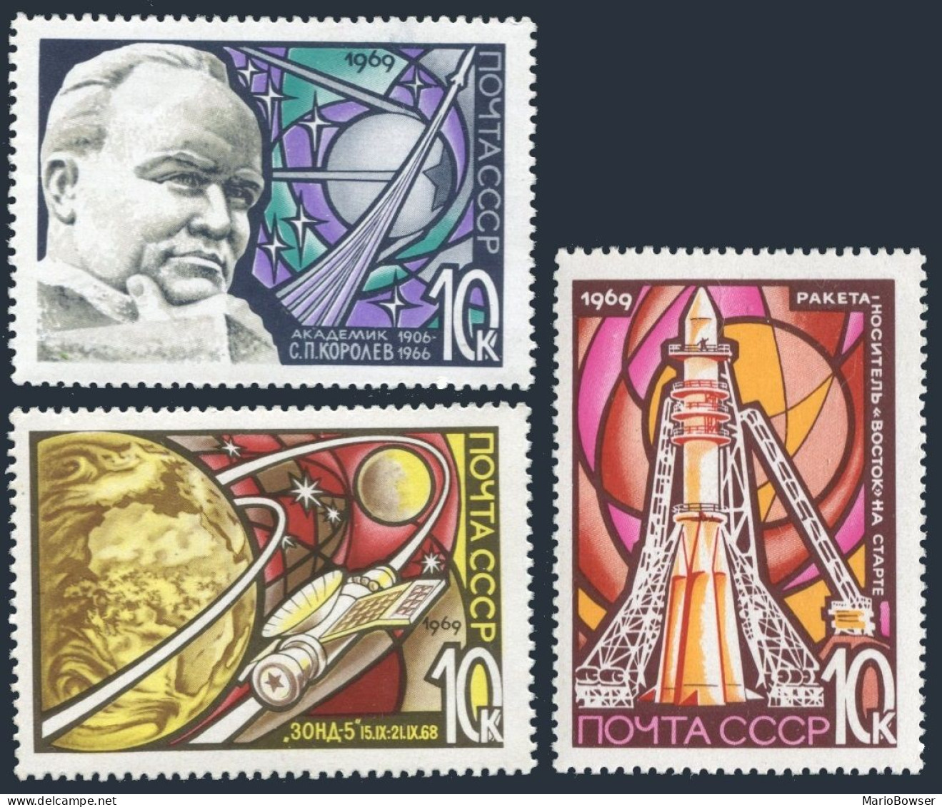 Russia 3578-3580 Blocks/4,MNH. Cosmonauts Day 1969.Korolev,Sputnik 1,,Vostok, - Nuovi