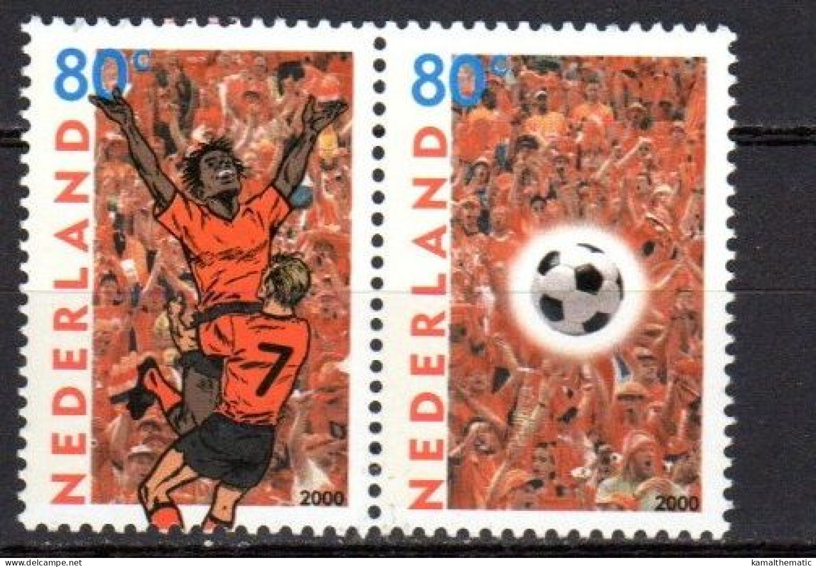 Netherlands 2000 MNH Se-tenant Pair, 2000 European Soccer Championship, Sports, Joint Issue - Emissions Communes