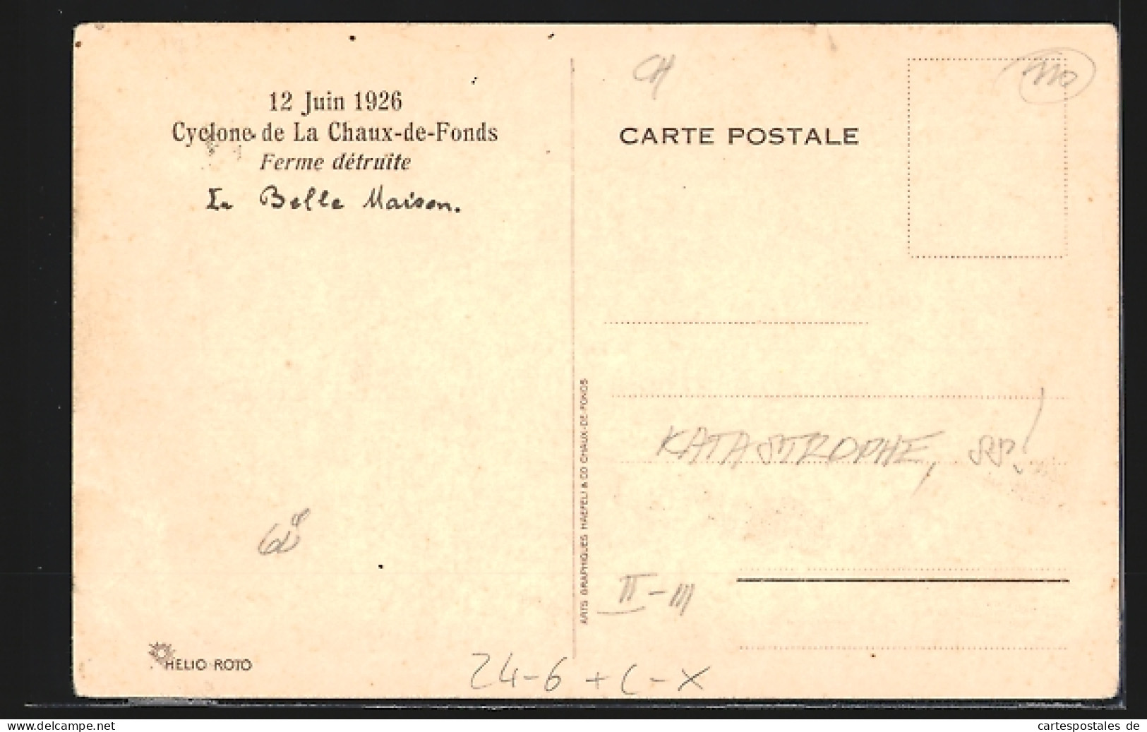 AK La Chaux-de-Fonds, Cyclone 12 Juin 1926, Ferme Detruite  - La Chaux-de-Fonds