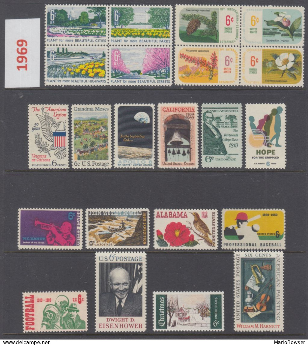 USA 1969 Full Year Commemorative MNH 22 Stamp Set - Años Completos