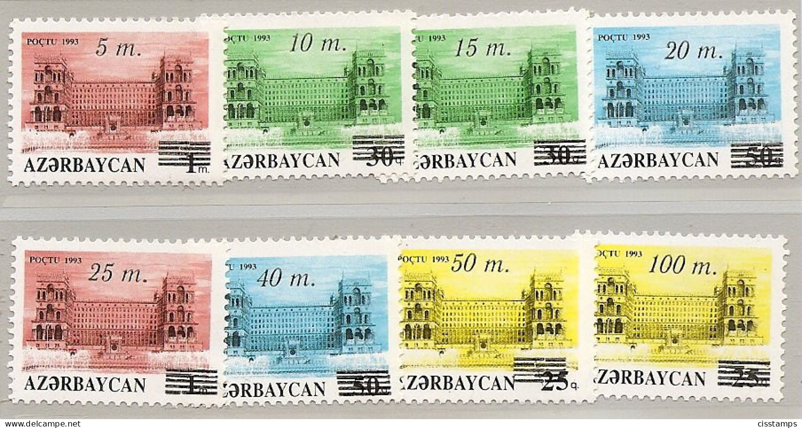 Azerbaijan 1994●Definitives Architecture Surcharge●●Freimarken Architektur Aufdruck Strich 7.5mm●Mi122-29 MNH - Azerbaïjan