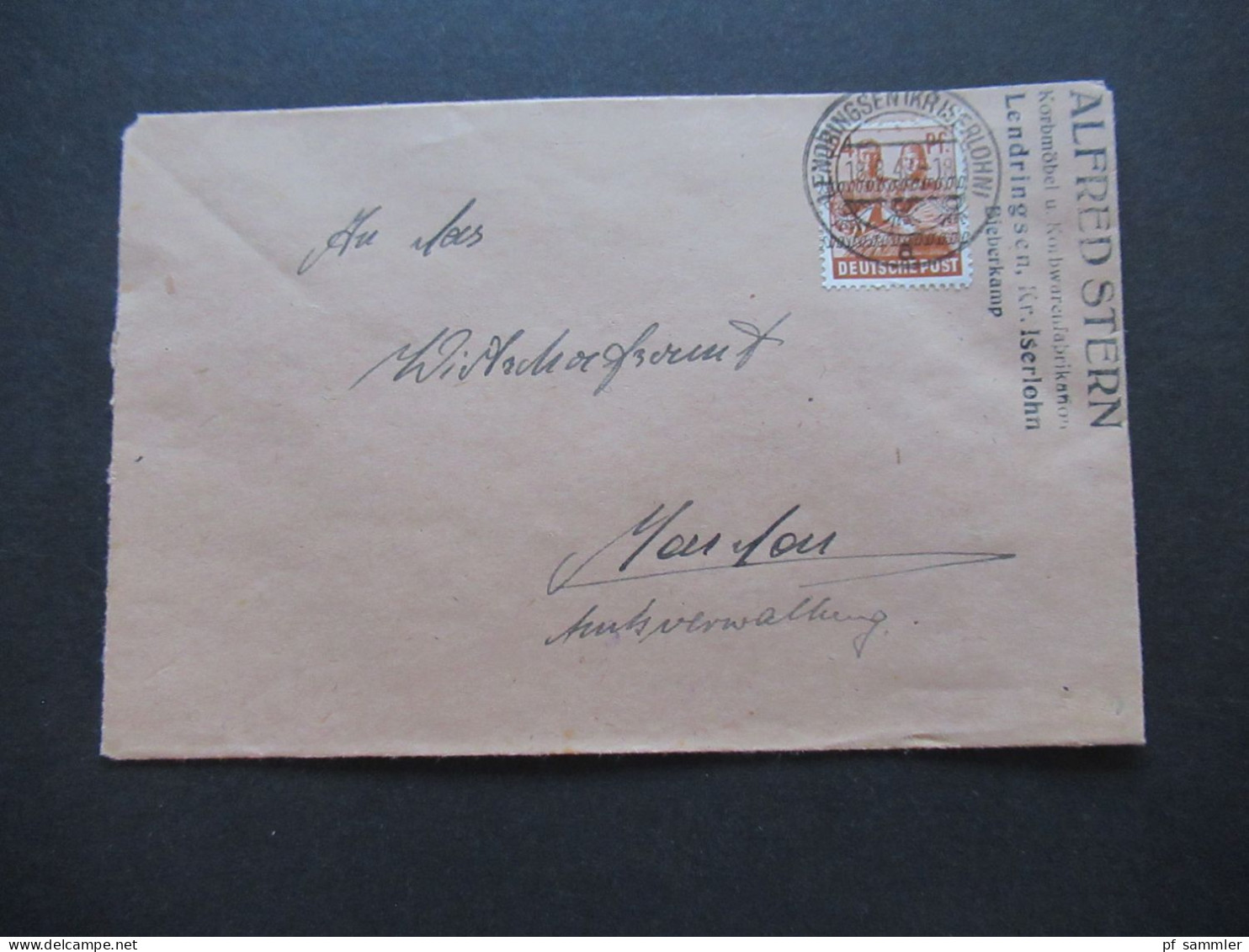 18.8.1948 Bizone Bandaufdruck Nr.44 I EF Firmen Stempel Alfred Stern Korbmöbel Lendringsen Kreis Iserlohn Bieberkamp - Covers & Documents