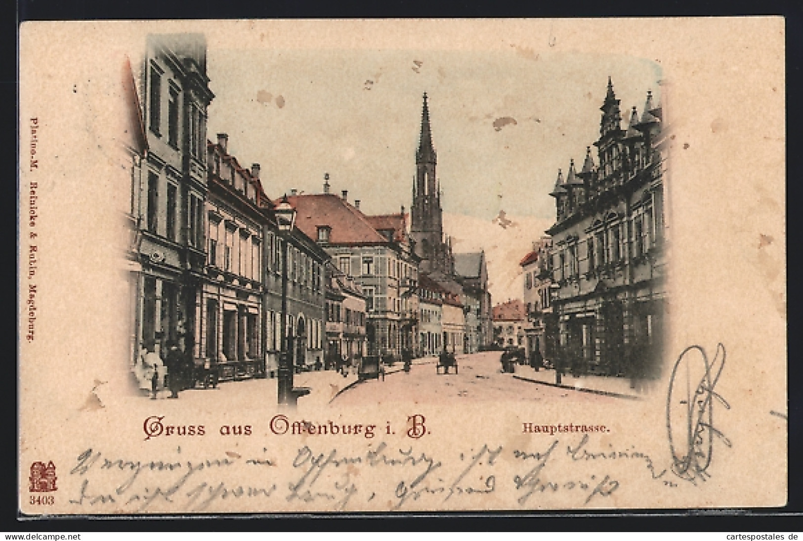 AK Offenburg I. B., Hauptstrasse Mit Kirche  - Offenburg