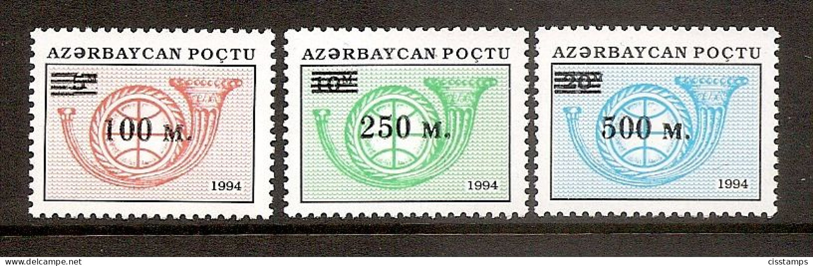 Azerbaijan 1995●Definitives Surcharge●Posthorn●Mi214-16 MNH - Azerbaïdjan