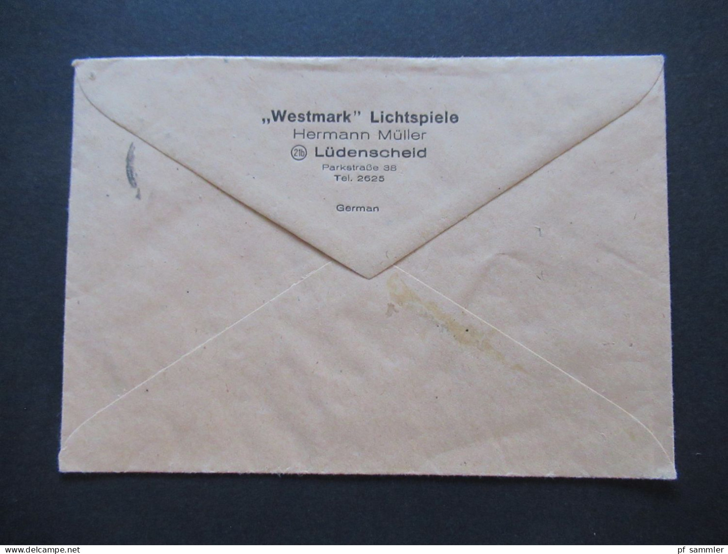1948 Bizone Bandaufdruck MiF Nr.38 I (2) MeF Geschäftspapiere Abs. Westmark Lichtspiele Hermann Müller Lüdenscheid - Covers & Documents