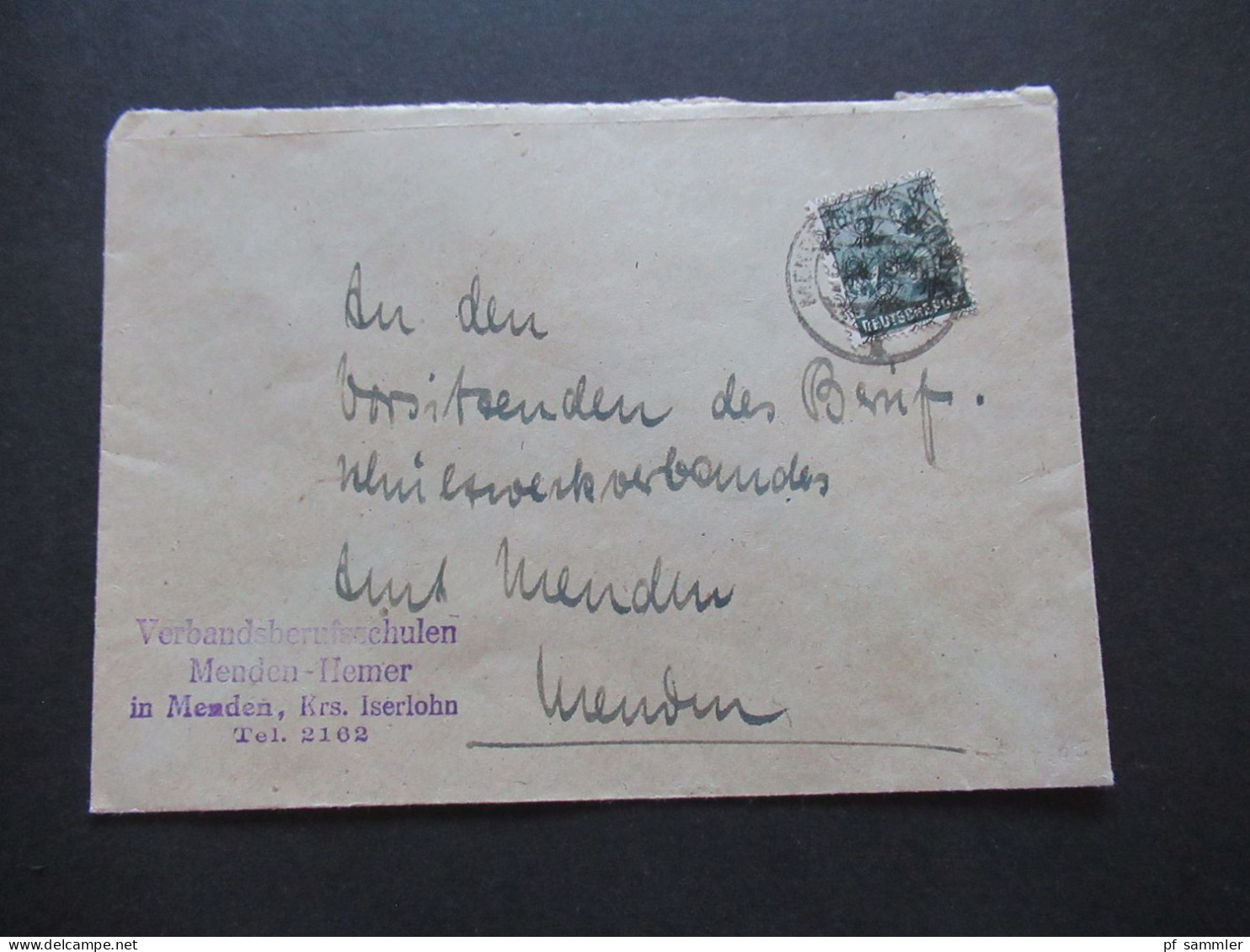 1948 Bizone Netzaufdruck MiF Nr.42 II EF Abs. Stempel Verbandsberufschulen Menden - Hemer In Menden / Ortsbrief - Lettres & Documents
