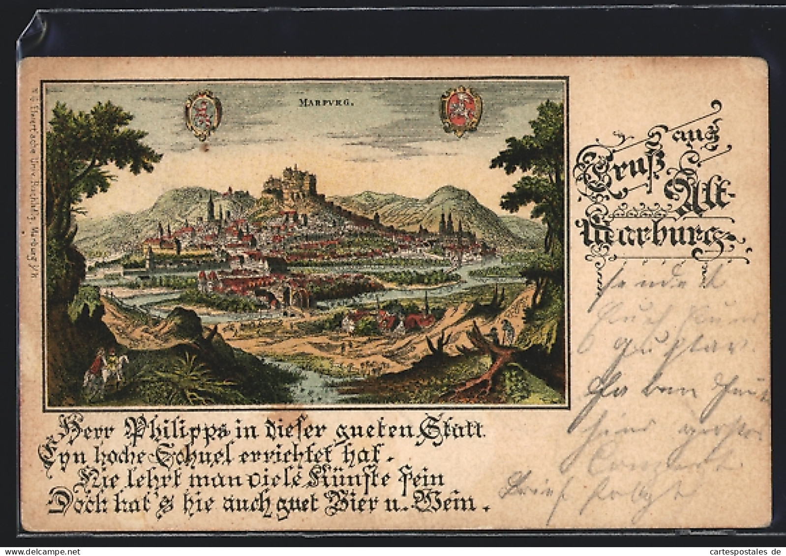 Lithographie Marburg, Ortsansicht Aus Alter Zeit  - Marburg
