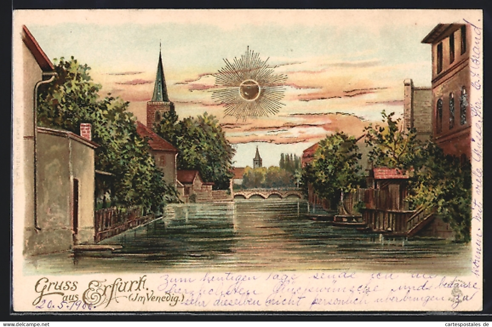 Lithographie Erfurt, Partie Im Venedig Mit Kirchturm  - Autres & Non Classés