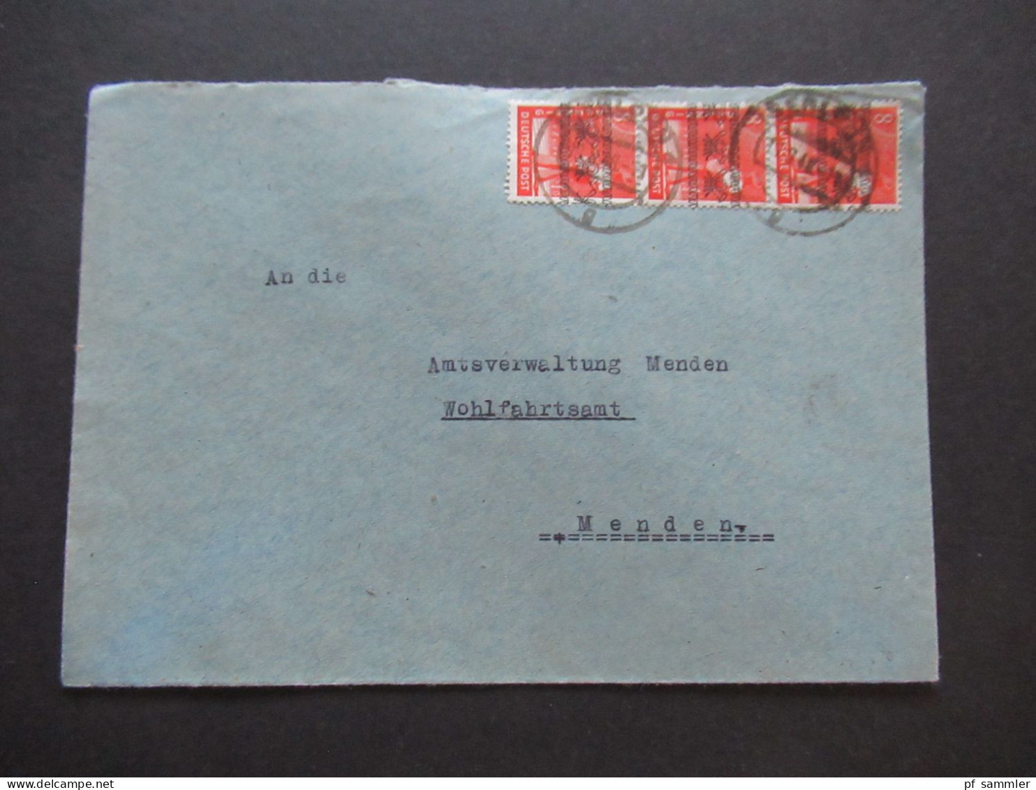 1948 Bizone Nr.38 I (3) MeF Senkr. 3er Streifen  "Freiheit" Freier Verlag GmbH Düsseldorf Geschäftsstelle Iserlohn - Brieven En Documenten