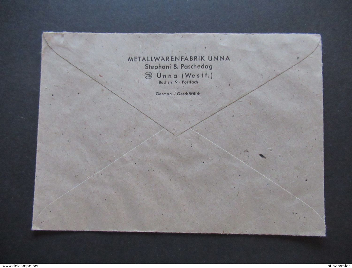 KOntrollrat 1947 Tagesstempel Unna Land Firmenumschlag Metallwarenfabrik Unna Stephani & Paschedag Unna Westf. - Storia Postale