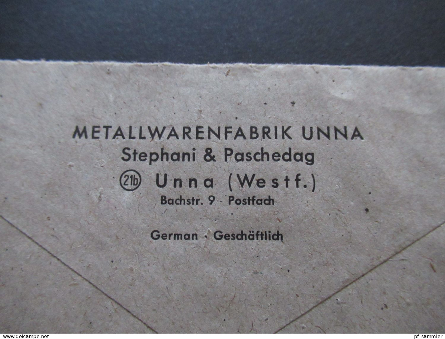 KOntrollrat 1947 Tagesstempel Unna Land Firmenumschlag Metallwarenfabrik Unna Stephani & Paschedag Unna Westf. - Covers & Documents