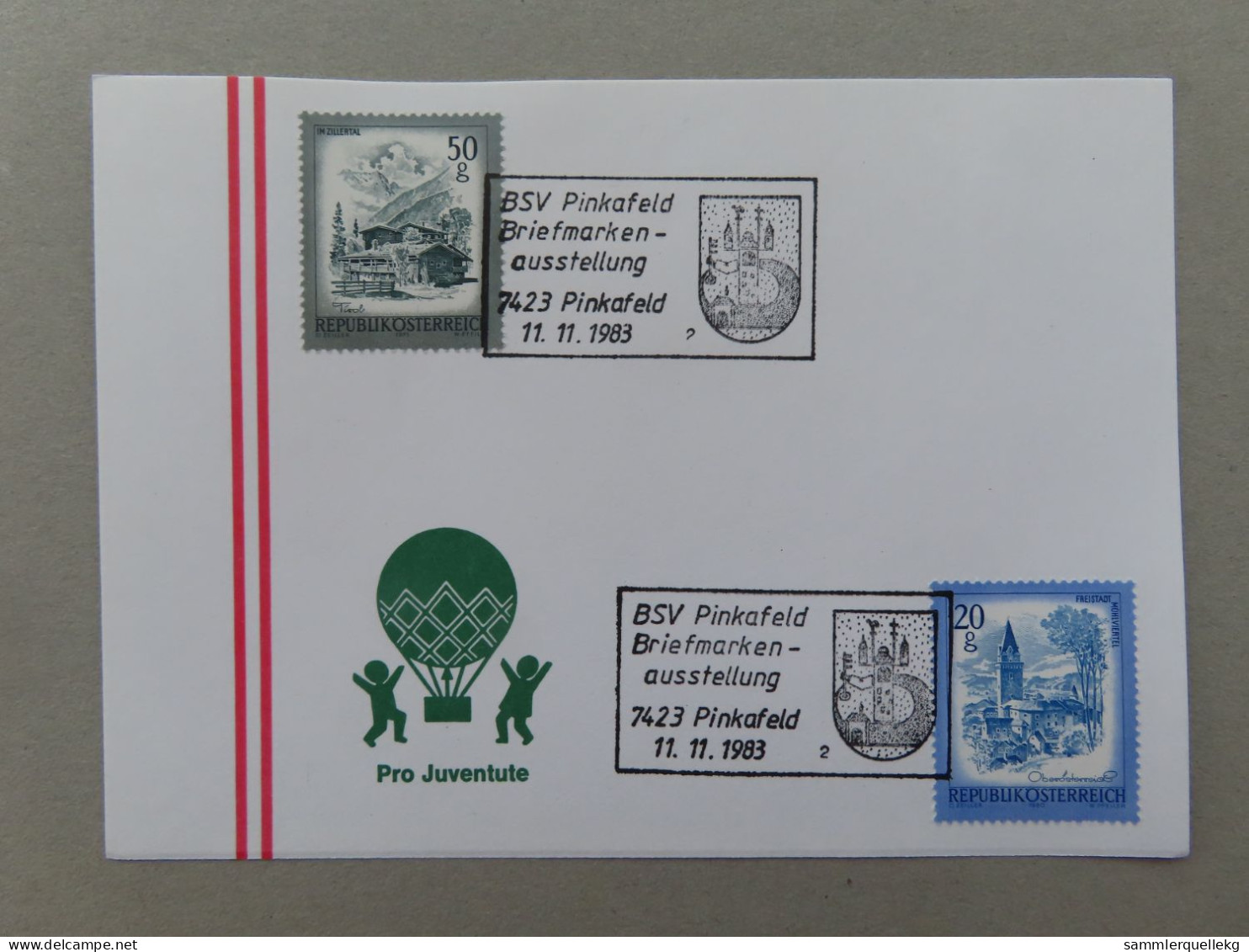 Österreich Pro Juventute - Mit Sonderstempel 11. 11. 1983 Pinkafeld, BSV Pinkafeld Briefmarkenausstellung (Nr.1398) - Andere & Zonder Classificatie