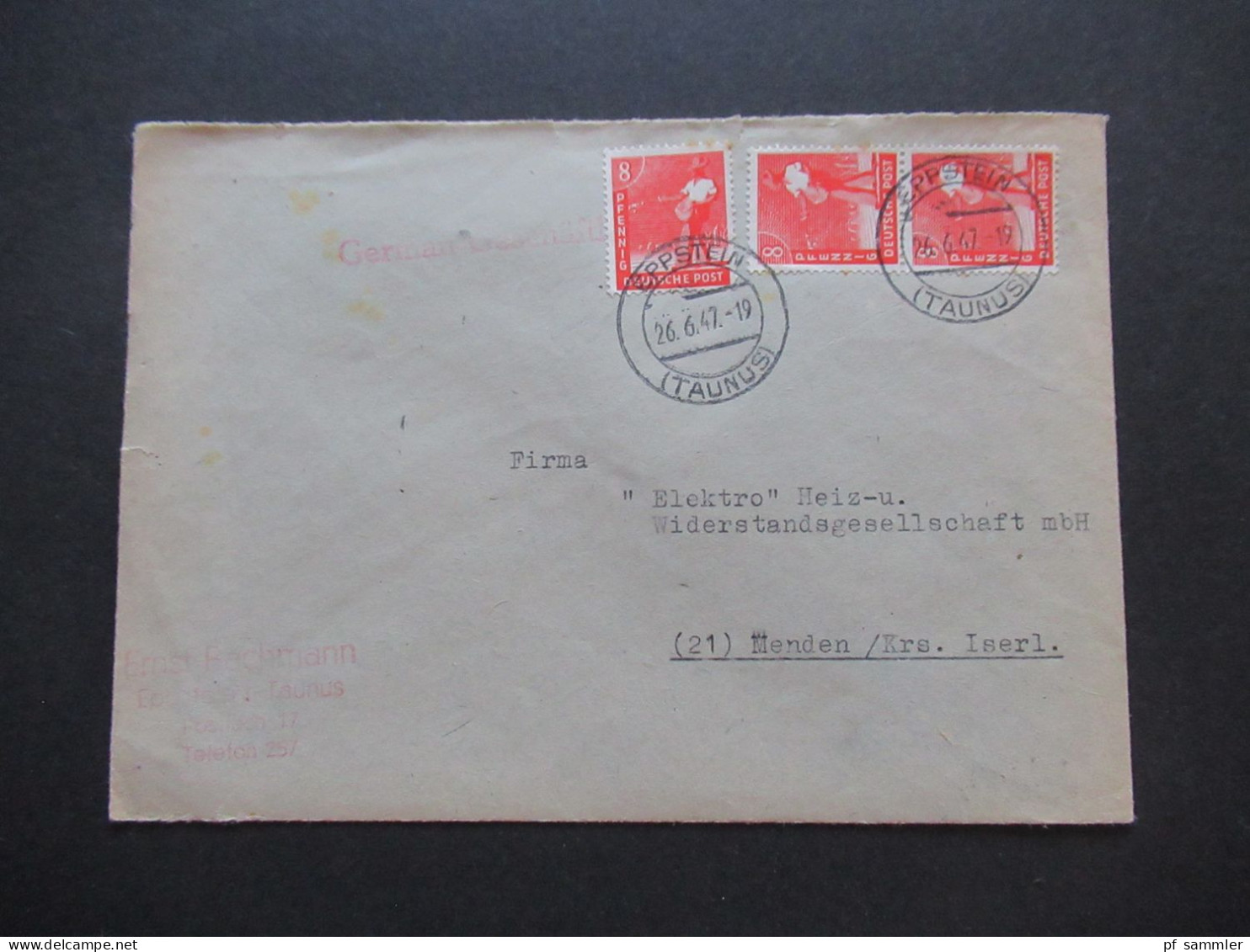 Kontrollrat 1947 Mi.Nr.945 (3) MeF Fernbrief Tagesstempel Eppstein (Taunus) Nach Menden Kreis Iserlohn - Brieven En Documenten