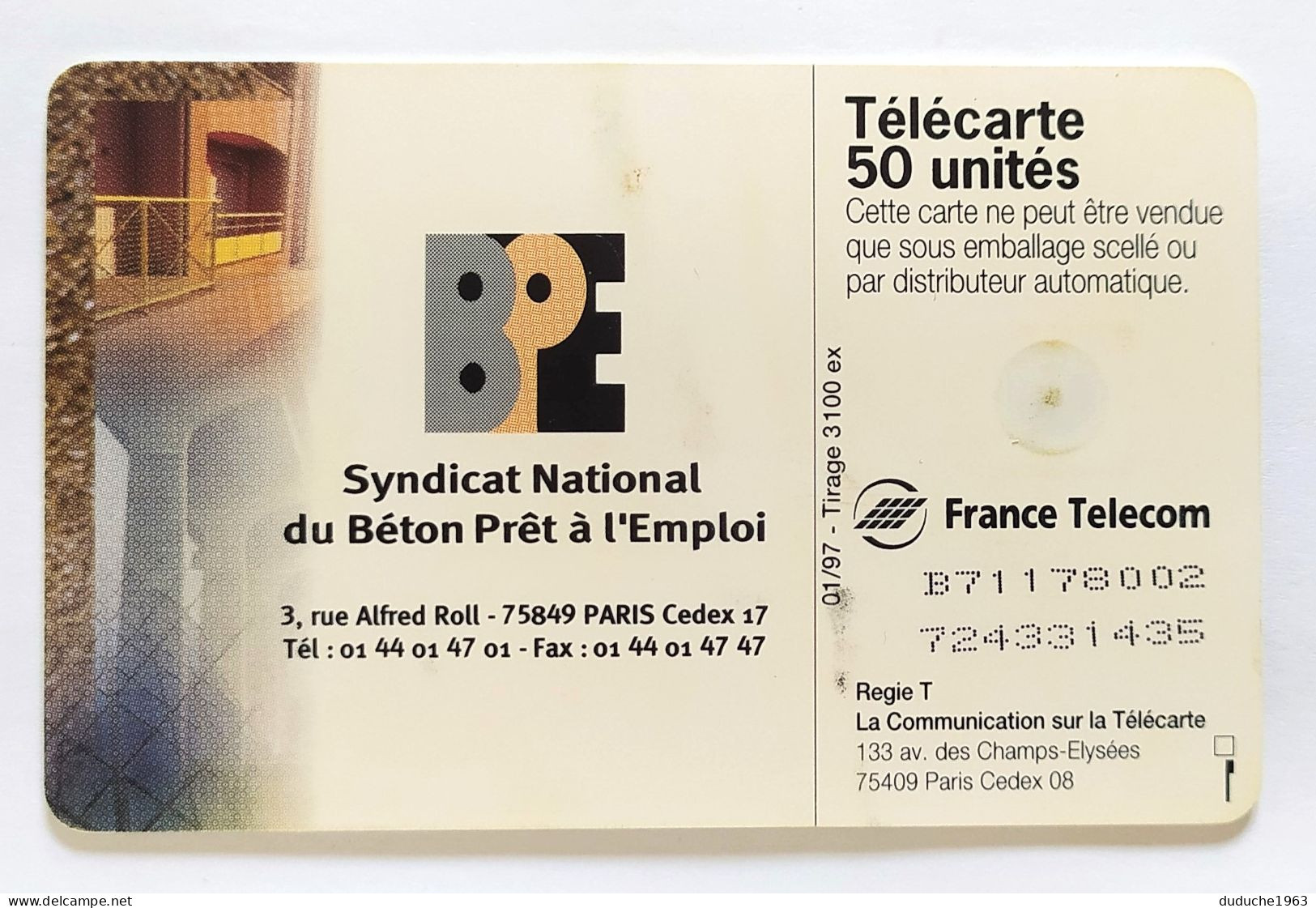 Télécarte France - BPE Syndicat National Du Béton - Telefoonkaarten Voor Particulieren