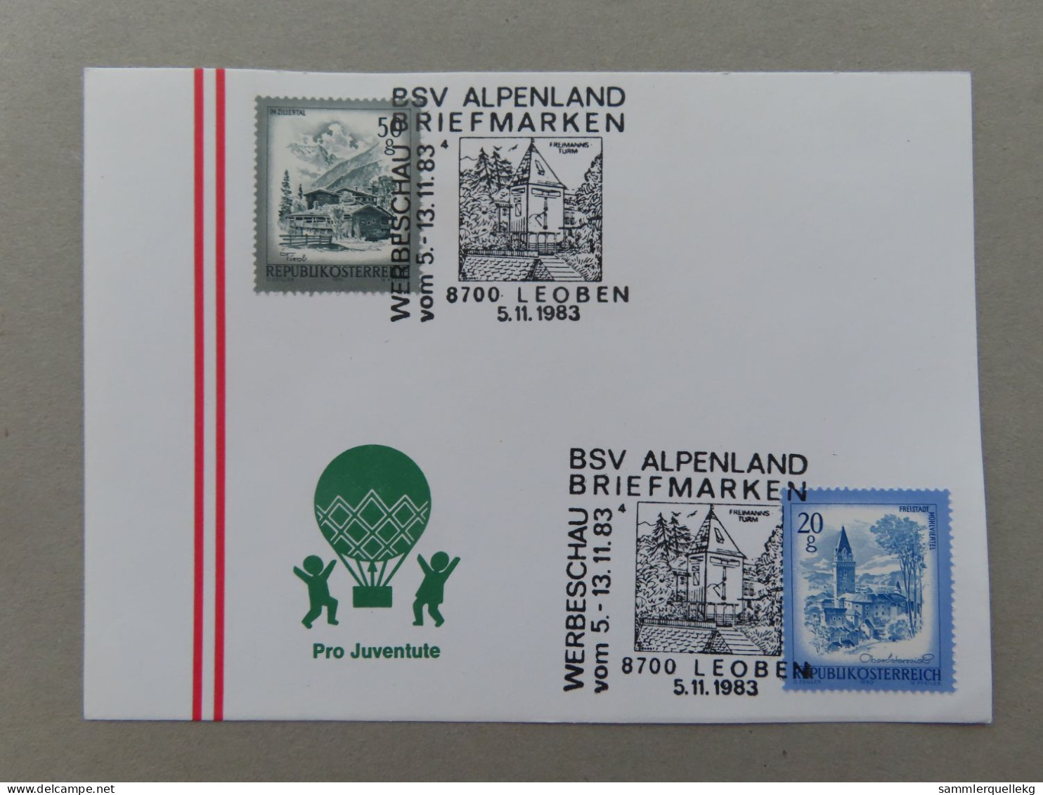 Österreich Pro Juventute - Mit Sonderstempel 5. 11. 1983 Leoben, Werbeschau Briefmarken BSV Alpenland (Nr.1399) - Other & Unclassified