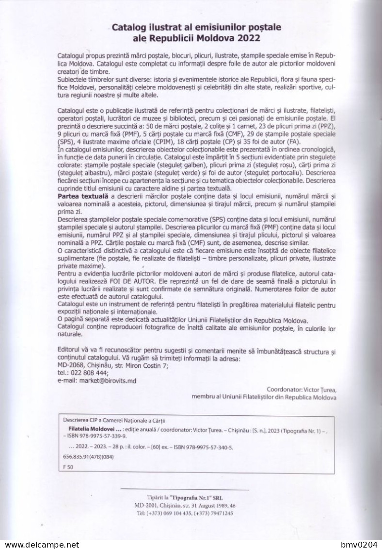 2023 2022 Moldova Illustrated Catalog Of Postal Issues Of The Republic Of Moldova 2022 Romanian Language. Chisinau - Moldavië