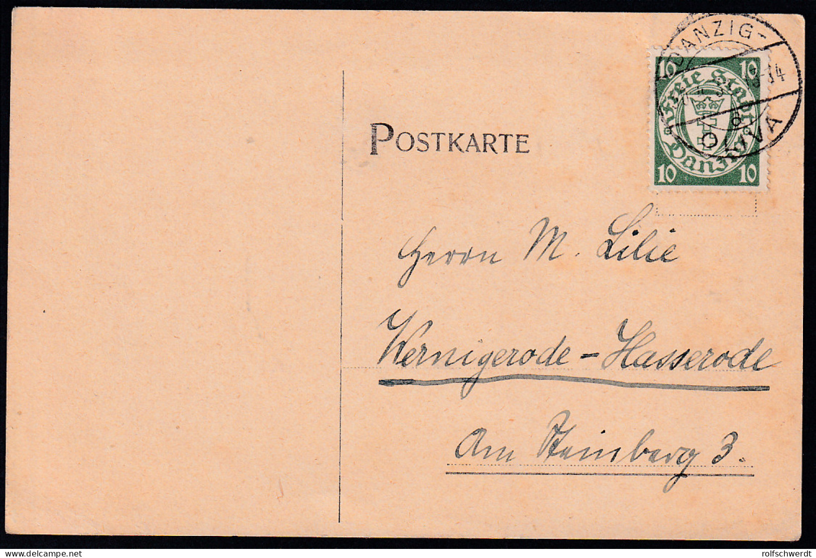 Wappen 10 Pfg. Auf Postkarte Abh Danzig-Oliva 30.4.30 Nach Wernigerode-Hasserode - Autres & Non Classés