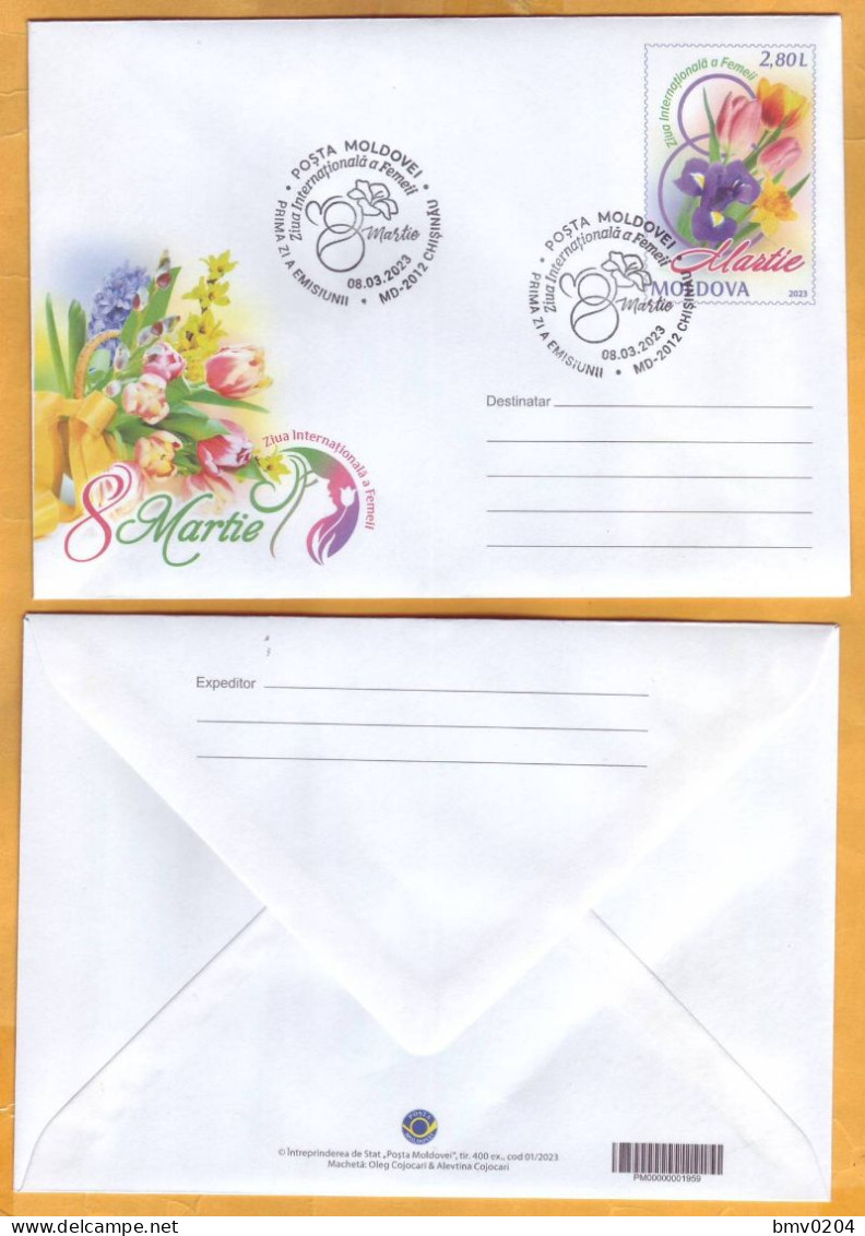 2023 Moldova Moldavie FDC Stamped Envelope ”8 March – International Women’s Day”  Flora, Flowers, Tulips - Moldavia