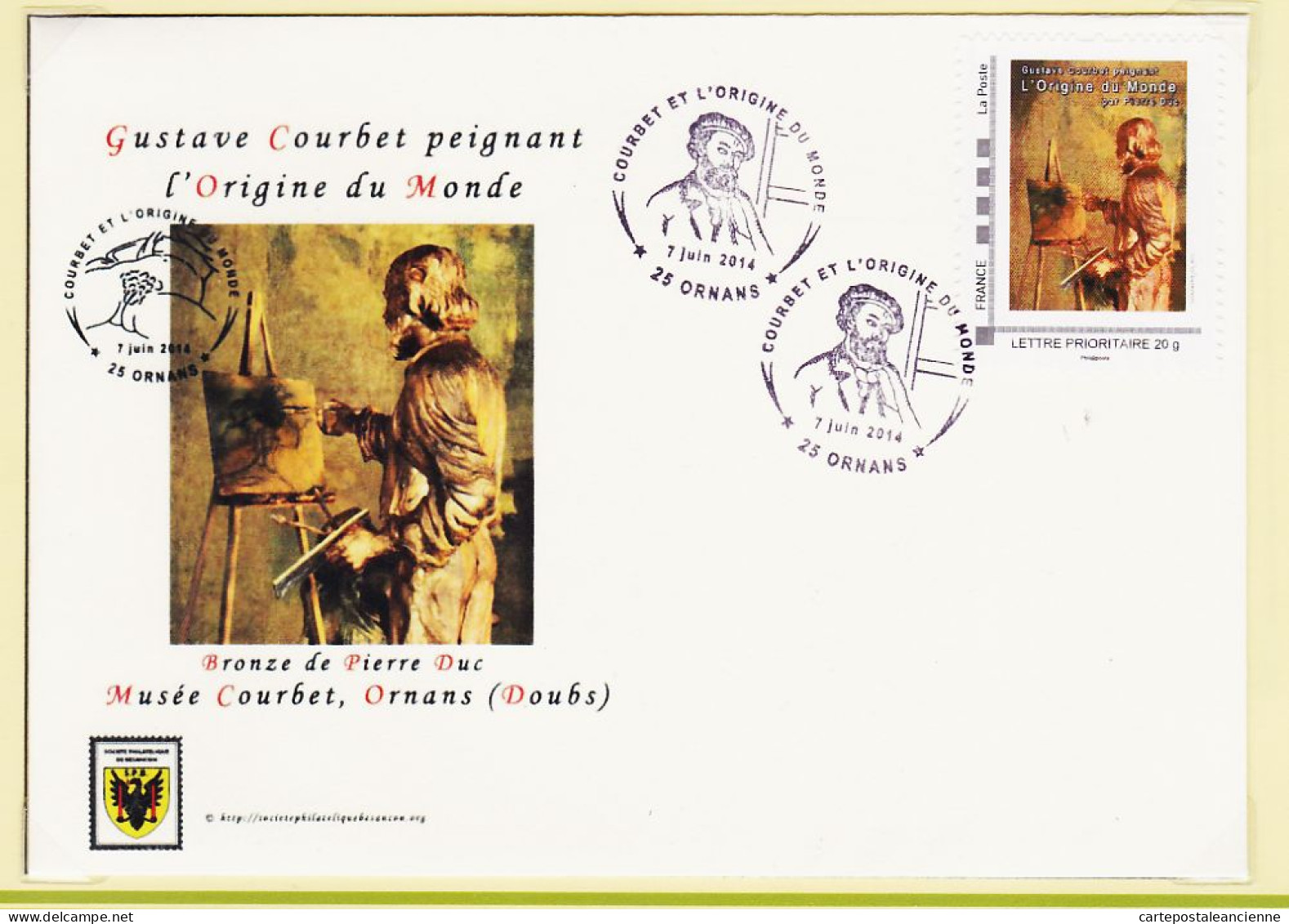 08229 ● FDC ORNANS Oblitération COURBET Peignant Origine Monde 7 Juin 2014 Timbre PRIOR Bronze Pierre DUC  - 2010-2019