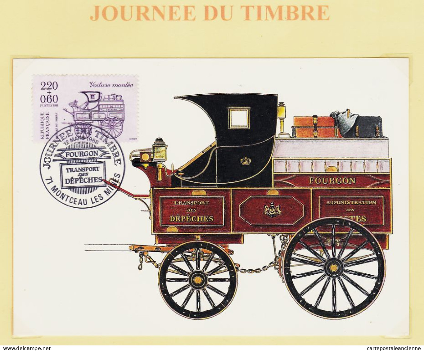 08212 ● MONTCEAU-les-MINES Enveloppe FDC 1er Jour 12-03-1988 Journée Timbre Y-T 2525 Fourgon Transport Depeches - 1980-1989