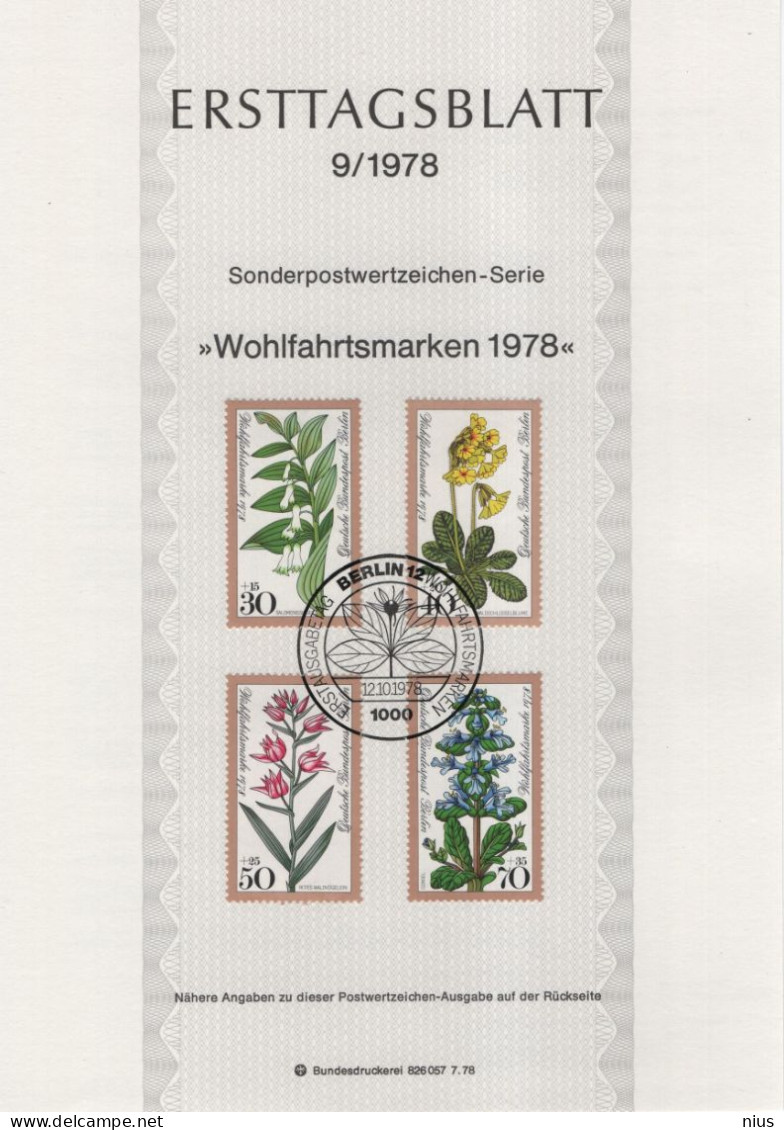 Germany Deutschland 1978-09 Wohlfahrtsmarken, Flower Flowers Blume Blumen, Canceled In Berlin - 1974-1980