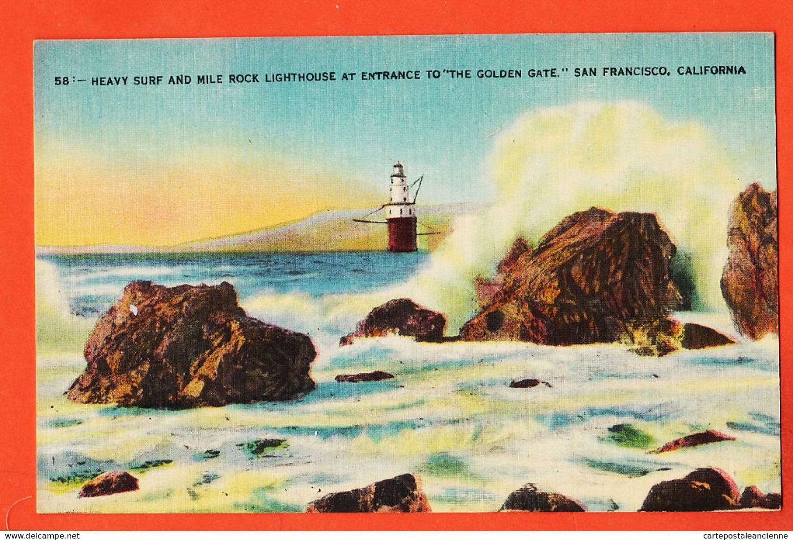 08069 ● Carte Toilée SAN-FRANCISCO California Heavy Surf And Mile Rock Lihgthouse At Entrance To GOLDEN GATE 1950s  - San Francisco