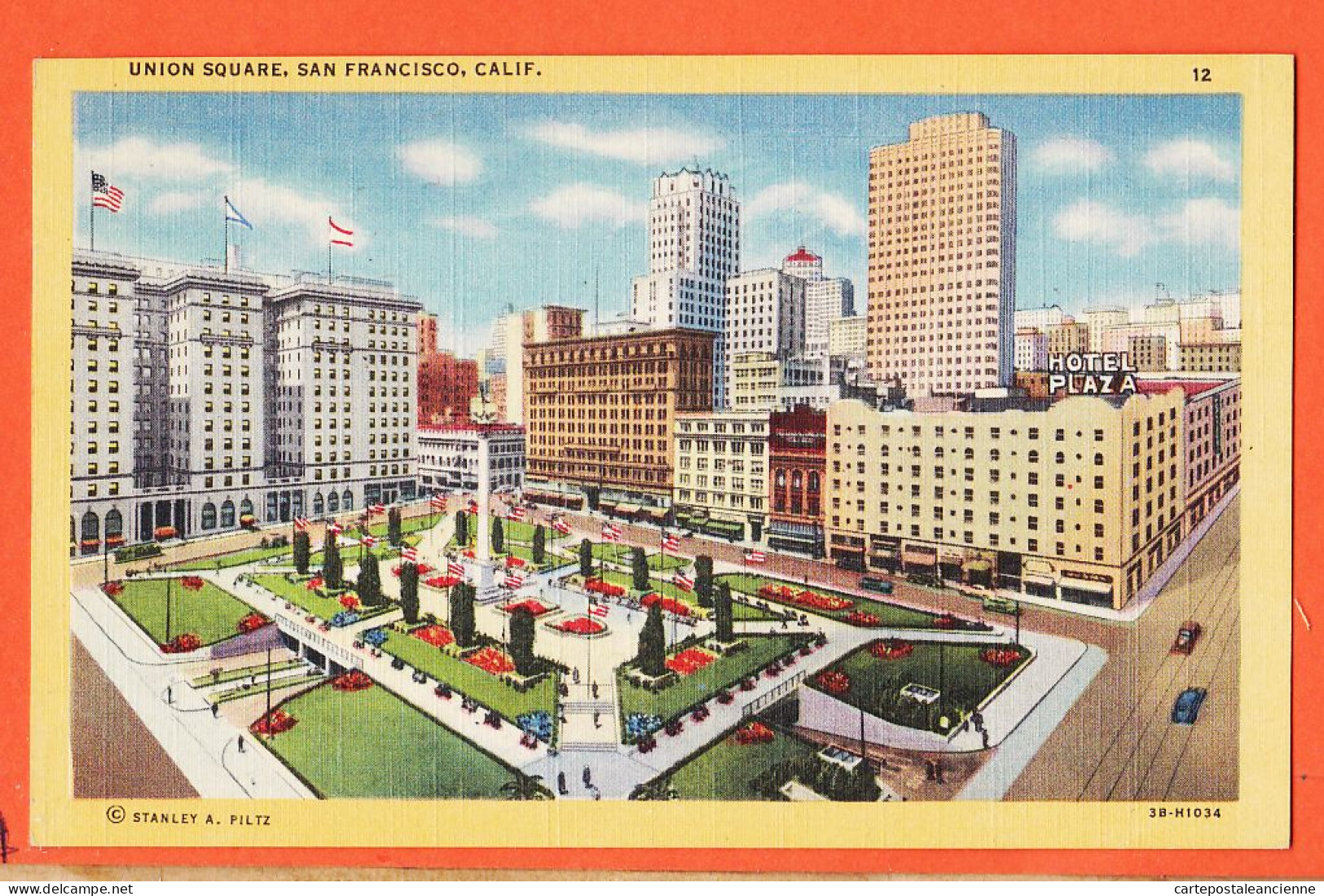 08068 ● Carte Toilée SAN-FRANCISCO California Union Square 1950s STANLEY PILTZ 3b-H1034 - San Francisco