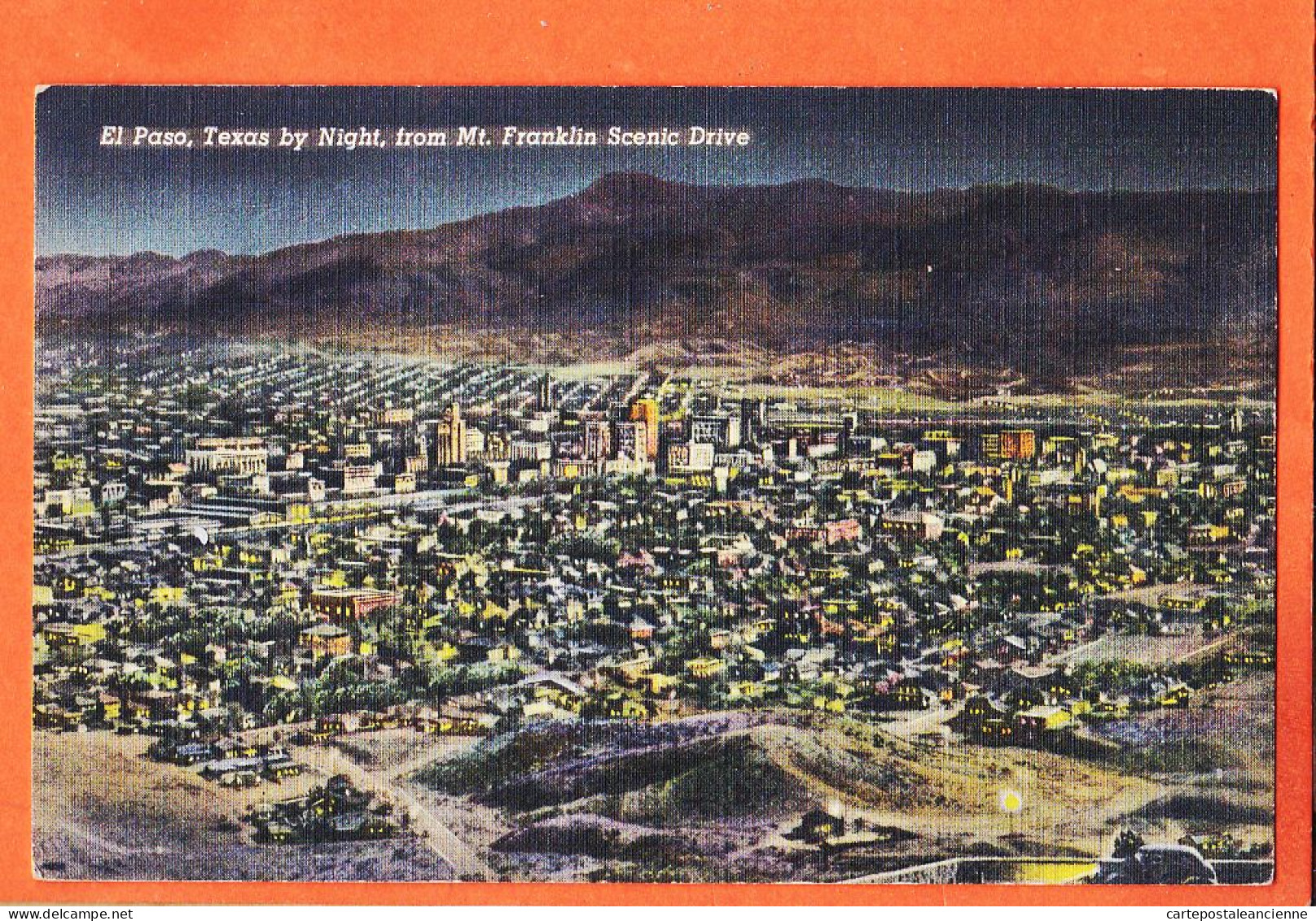 08089 / ⭐ ◉ Carte Toilée EL PASO Texas By Night From Mt. FRANKLIN Scenic Drive 1950s SANDOVAL NEWS SERVICE  - Andere & Zonder Classificatie