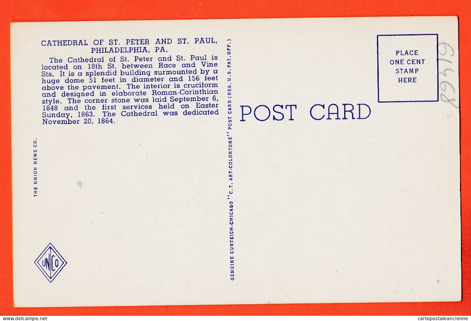 08066 ● Carte Toilée PHILADELPHIA PA-Pennsylvania ST PETER'S And SAINT-PAUL Cathedral 1950s 7A-H1427 - Philadelphia