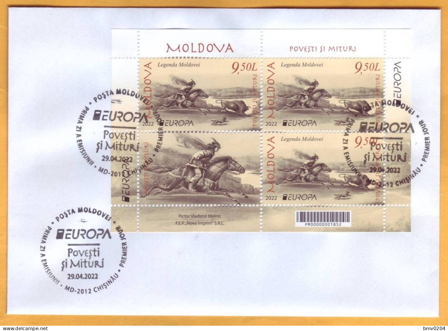 2022  Moldova Moldavie FDC Used H-Blatt 9.50 Lei  Europa-cept  2022. Stories & Myths - 2022