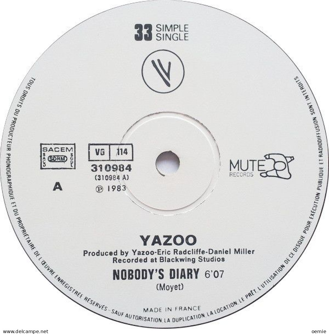 YAZOO   NOBODY'S DIARY  /  STATE FARM - 45 T - Maxi-Single
